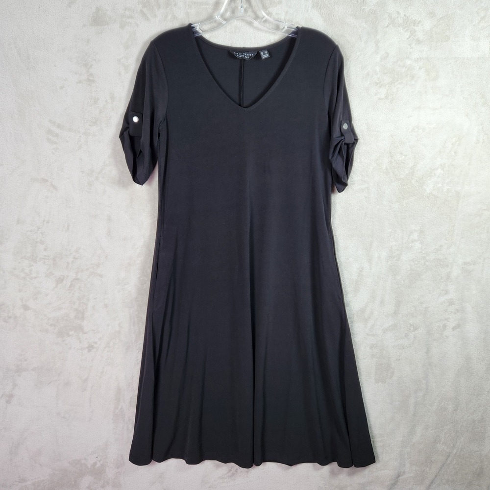 Susan Graver A-Line Dress Womens XS Black Every Day Regular Liquid Knit A593375